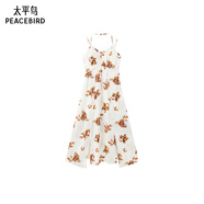 太平鳥(niǎo)女裝連衣裙秋季掛脖吊帶長(cháng)裙印花時(shí)尚設計感 棕色紋樣 S