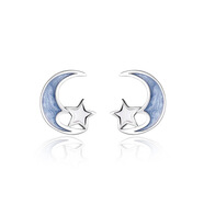 藍色星月S999純銀耳釘夢(mèng)幻甜美小巧耳環(huán)女養耳洞睡覺(jué)不用摘 星月耳釘