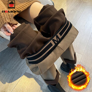 AEMAPE加絨加厚毛呢褲子女2025春秋冬新款寬松蘿卜哈倫煙管褲顯瘦保暖 卡其色款   加絨 XL