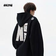 OEMG 美式刺繡連帽衛衣男士秋冬季加絨加厚保暖高級感潮牌上衣外套 WY888黑色 常規 【高品質(zhì)】 XL [建議110-130斤]