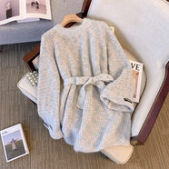 FHHUABD感長(cháng)袖綁帶毛衣女2025冬季大碼胖mm收腰巨顯瘦中長(cháng)款針織上衣 【版】藍色毛衣【oversize慵懶風(fēng)今年 薄款 M 90-100斤