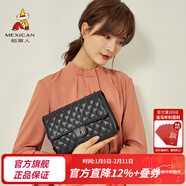 稻草人包包女包牛皮單肩包百搭小香風(fēng)鏈條菱格斜挎手機情人節新年禮物送 純黑