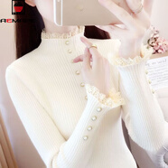 AEMAPE蕾絲半高領(lǐng)毛衣打底衫女秋冬2025新款洋氣百搭修身上衣女針織衫 杏色 L