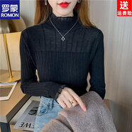 羅蒙（ROMON）秋冬打底衫女新款時(shí)尚洋氣修身高檔爆款鏤空蕾絲半高領(lǐng)打底衫毛衣 黑色 L 105-115斤