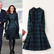 洋裝女秋款凱特王妃法式翻領(lǐng)長(cháng)袖格子收腰大擺氣質(zhì)打底裙冬 圖片色 S S