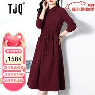 TJQ奢侈高檔品牌針織連衣裙女2025秋季新款氣質(zhì)收腰顯瘦有女人味裙子 酒紅 XL 建議120-130斤