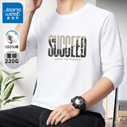 真維斯（Jeanswest）長(cháng)袖t恤男春秋純棉青少年休閑重磅二本針寬松大碼男士圓領(lǐng)打底衫 白#S紋D M 【品牌保障，男女可穿】