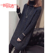 啄木鳥(niǎo)（TUCANO）加絨加厚秋冬高領(lǐng)毛衣裙女套頭韓版寬松保暖拼色內搭針織打底衫潮 黑色 單/件今年流行的輕奢品牌 M 95-105斤