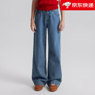 ELLE KIDS童裝 百搭水洗直筒牛仔褲女童春裝上新純棉舒適透氣長(cháng)褲 牛仔色_現貨 110 _120cm