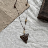 恒久葉波西米亞復古椰殼紐扣項鏈長(cháng)款可調節花朵吊墜新中式配棉麻裙子女 5.復古椰殼項鏈【三角】可調節