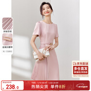 尚都比拉設計感拼接連衣裙夏季高級感氣質(zhì)百褶裙小個(gè)子中長(cháng)裙子 粉陶色 S