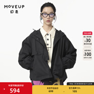 幻走（MOVEUP）2024秋季新款.FUN系列連帽口袋拉鏈設計師短款外套女 黑色 S