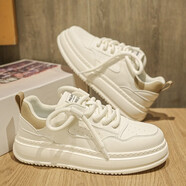 木林森潮流百搭運動(dòng)休閑板鞋子男鞋2025新款秋季透氣皮面小白鞋 米白色 (運動(dòng)鞋碼) 44