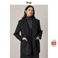 旅途原品ltyp 900G100%羊毛雙面呢兩件套毛呢西裝/背心連衣裙套裝 石墨灰（西裝+V領(lǐng)背心裙） L -XL