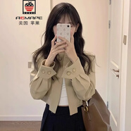 AEMAPE卡其色不規則短款外套女春秋季2025新款小個(gè)子夾克開(kāi)衫長(cháng)袖上衣 卡其色 M -90-105斤拍