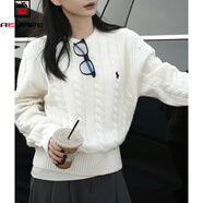 AEMAPE圓領(lǐng)刺繡復古麻花毛衣女2025秋冬新款慵懶風(fēng)針織衫休閑百搭上衣女 白色 M 100-115斤