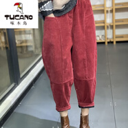 啄木鳥(niǎo)（TUCANO）2026冬季文藝女士休閑褲大碼復古寬松百搭加絨燈芯絨蘿卜垮褲女 紅色【不加絨】  L 建議100-110斤