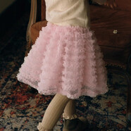 小象Q比小童蓬蓬裙大擺短裙洋裝網(wǎng)紗松緊腰百搭半身裙女童蓬松 粉紅色 內襯純棉親膚 100 cm 26春款現貨