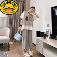 G.duck初中學(xué)生13夏裝14洋氣16歲少女12大童15女洋氣運動(dòng)休閑哈倫褲套裝 相信自己灰色【上衣+褲子】 80 S【建議60-85斤穿】