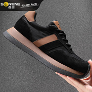 西瑞（SERENE）奢侈高檔品牌時(shí)尚休閑運動(dòng)鞋男2025新款冬季輕便厚底增高阿甘鞋男 黑色 39 【等于運動(dòng)鞋40碼】