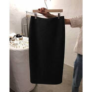 溥畔清倉秒殺大牌女裝店清倉特價(jià) 毛呢半身裙女秋冬開(kāi)叉直筒包臀裙子 黑色 S