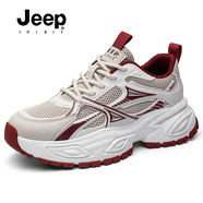 JEEP SPIRIT吉普男鞋黑武士新款秋冬加絨老爹鞋男士百搭休閑鞋網(wǎng)面透氣運動(dòng)鞋 5513913803B中國紅【單網(wǎng)】 43