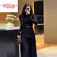 啄木鳥(niǎo)（TUCANO）氣質(zhì)感小香風(fēng)針織連衣裙女春秋冬大碼顯瘦歐毛衣兩件套裝裙 黑色套裝+贈腰帶歐貨歐洲站潮牌/歐貨胖mm大碼女今年流 M 【90-100斤】