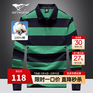 七匹狼（SEPTWOLVES）長(cháng)袖T恤男翻領(lǐng)POLO打底衫男士春春季條紋商務(wù)純棉長(cháng)T男裝休閑上衣 205(草綠)-5852款 XL (175)