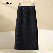 GCRZW輕奢毛呢亮片短裙半身裙女秋冬2025新款包臀裙燙鉆亮閃閃a字裙子 經(jīng)典黑-長(cháng)款 -毛呢 【輕奢氣質(zhì)款】 2XL /30 建議125-135斤