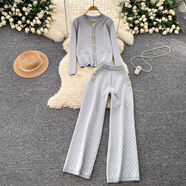 ZHIO原廠(chǎng)正版歐美洋氣時(shí)髦印花金屬扣圓領(lǐng)針織衫女長(cháng)袖毛衣高腰闊 灰色 均碼 均碼