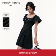 糖力商場(chǎng)同款  甜美千金 2025夏季新款飛飛袖手縫鉆飾蓬蓬連衣裙女 黑色（蓬蓬裙型 遮跨顯收腰） XS （建議80-95斤）