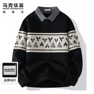 馬克華菲（MARK FAIRWHALE）秋冬季男士襯衫領(lǐng)針織衫內搭保暖假兩件毛衣 黑色 3XL