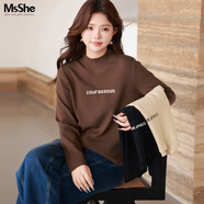 MsShe【V領(lǐng)&圓領(lǐng)】大碼女裝秋裝胖mm仿兔絨紗寬松毛衣 半高領(lǐng)-拿鐵色現貨 3XL