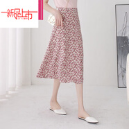 啄木鳥(niǎo)（TUCANO）冰絲雪紡半身裙女碎花年新款a字裙顯瘦高腰印花中長(cháng)裙小雛菊花裙 粉色花 【后松緊腰】 2XL 建議【126-137斤】