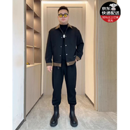 軒森圖春秋季男士輕熟風(fēng)夾克外套男款寬松大碼拼接撞色上衣胖子顯瘦搭配 黑色加棉+毛衣加絨+褲子加絨 XL (175) 建議140-160斤