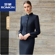 羅蒙連衣裙套裝藏藍色感新中式立領(lǐng)時(shí)尚修身顯瘦氣質(zhì)女神范正裝OL 藏藍色西裝 S