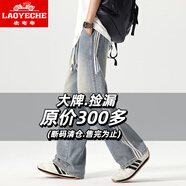 老爺車(chē)（LAOYECHE）復古牛仔褲子男春秋款三條杠直筒休閑褲男潮牌青少年美式闊腿長(cháng)褲 復古藍 M