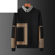 JEEP SPIRIT男裝品牌高端商務(wù)假兩件套毛衣男領(lǐng)針織衫假兩件韓版寬松加絨帶領(lǐng) 【黑】方塊襯衣領(lǐng) 加絨 XL 130-140斤