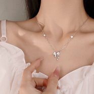 MP施華洛世奇同款s999純銀輕奢蝴蝶結項鏈鋯石生日禮物送女友老婆 白金色