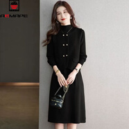 AEMAPE兩件套針織連衣裙女裝秋冬新款過(guò)膝顯瘦中長(cháng)款馬甲毛衣打底裙套裝 黑色 S 85-100斤