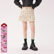 CHUU字母卡通碎花半身裙女2025秋季新品蕾絲拼接木耳邊A字短裙子 白杏色 S