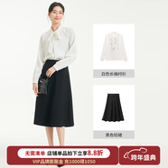 圖曼朵白色蝴蝶結加絨長(cháng)袖襯衫女士職業(yè)正裝教資面試套裝通勤襯衣 白色長(cháng)袖襯衫+黑色短裙(春秋款） 小個(gè)子優(yōu)選 M 推薦106-115斤可穿