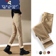 啄木鳥(niǎo)（TUCANO）加絨牛仔褲女冬季2025秋冬新款高腰老爹褲時(shí)尚哈倫褲子女 卡其色  加絨 L 適合109-120斤