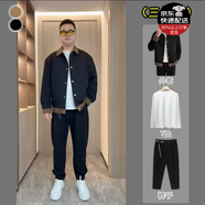 軒森圖春秋季男士輕熟風(fēng)夾克外套男款寬松大碼拼接撞色上衣胖子顯瘦搭配 jk505黑色3件套 3XL (185) 建議180-200斤