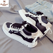 西域駱駝2025夏季新款高筒帆布潮鞋潮流男鞋韓版百搭休閑運動(dòng)板鞋小白布鞋 1887黑色 39