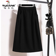 啄木鳥(niǎo)（TUCANO）大尺碼2026秋冬新款松緊腰a字傘裙黑色半身裙胖m高腰顯瘦日單長(cháng)裙 黑色【a字/小個(gè)子/顯瘦/高腰/遮 2XL 建議140-160斤
