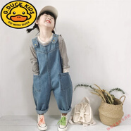 G.duck兒童褲子韓版春秋新品2025女童背帶褲寬松牛仔寶寶可愛(ài)大PP連體褲 淺藍色寶寶背帶褲 90 cm