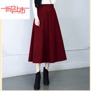 啄木鳥(niǎo)（TUCANO）毛呢半身裙女2023秋冬新款色毛呢大擺A字裙高腰中長(cháng)款大尺碼 酒紅色【裙長(cháng)76CM/有口袋】 12XL XL【125-135】體重