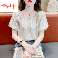 啄木鳥(niǎo)（TUCANO）法式泡泡袖襯衫女2025年夏季新款韓版一字肩短袖襯衣氣質(zhì)顯瘦上衣 杏色 【高 好質(zhì)量】今年流行的輕 XL 【建議115-125斤】