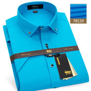 金盾白領(lǐng)藍色襯衫男短袖夏季休閑印花襯衣免燙抗皺半袖薄寸衫扣領(lǐng) 78539湖藍色短袖 均碼 38165-84